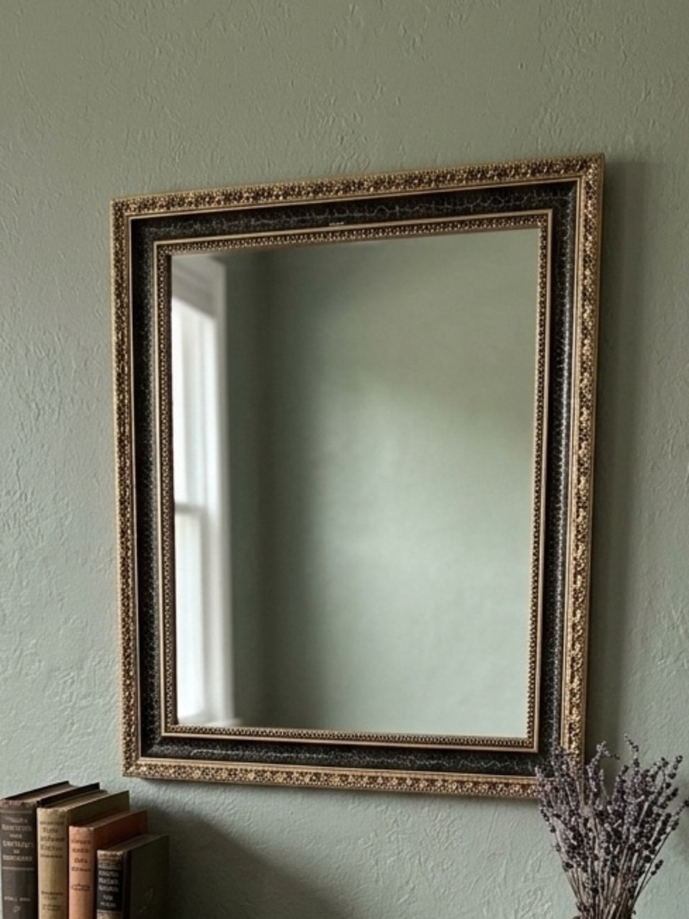 Vintage Gold & Black Ornate Framed Mirror -
Crackle Finish Accent Wall Decor